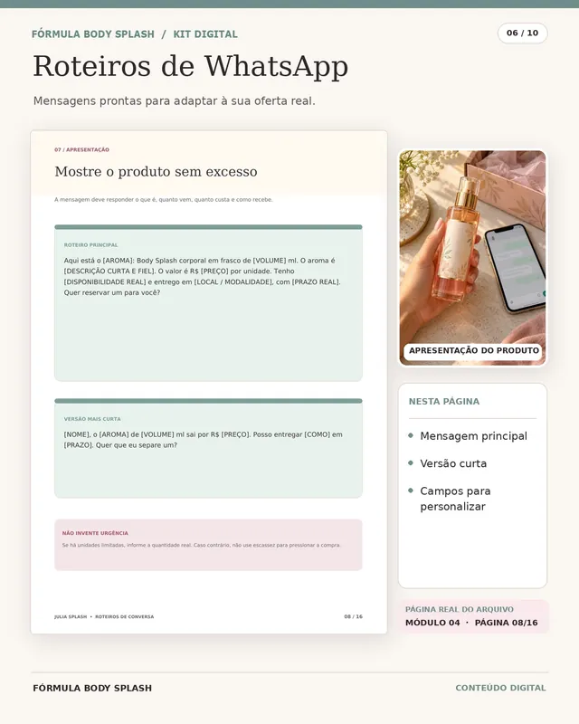Módulo 04, roteiros de WhatsApp: mensagem principal e versão curta para personalizar